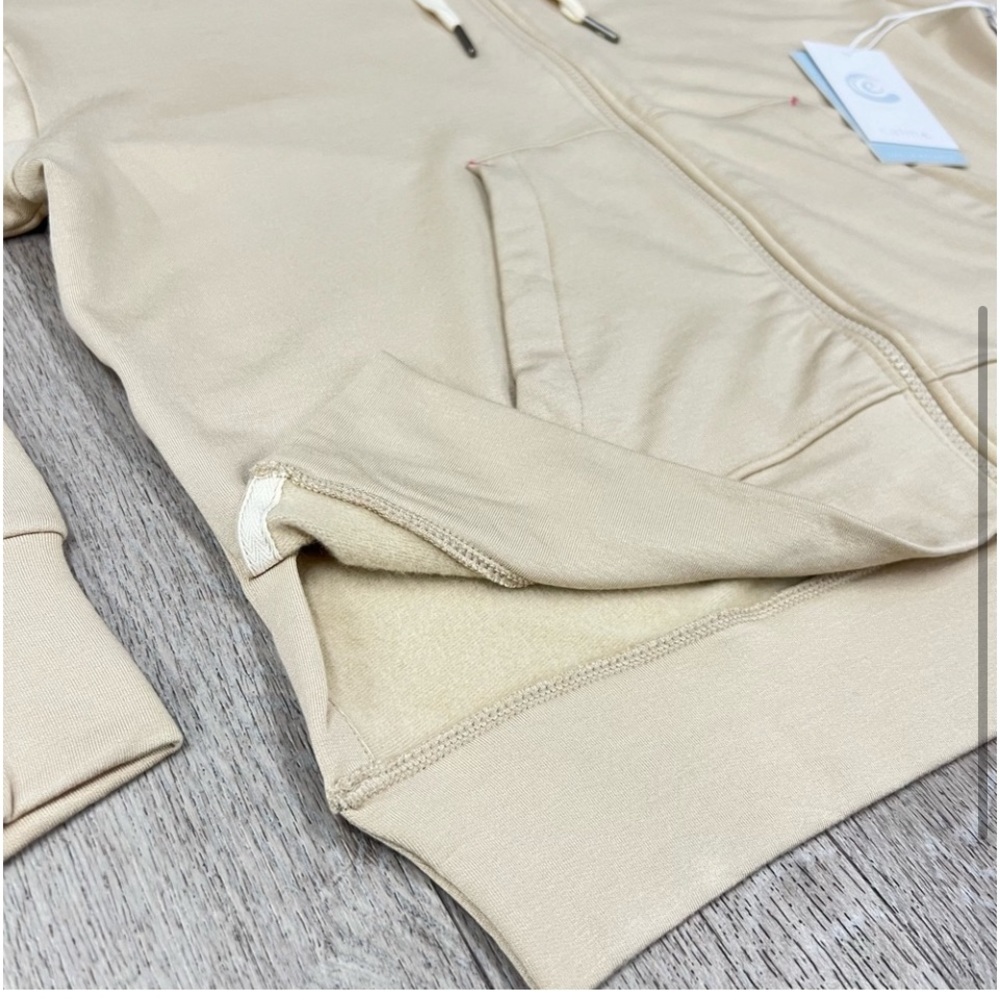 CALME BY JOHNNY WAS ZIP HOODIE WITH SIDE SLITS-beige - Picture 3 of 16